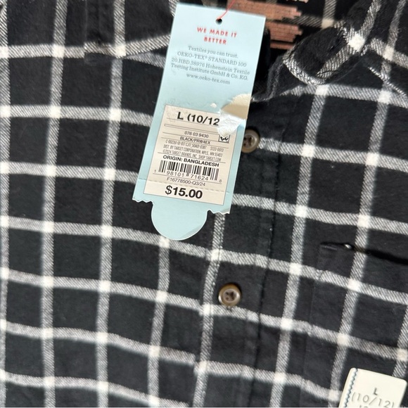 New Cat & Jack Kids Boys L (10/12) Black and White Checkered Shirt - Picture 2 of 8